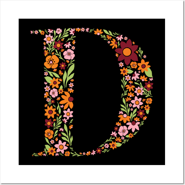 Retro Floral Letter D Wall Art by zeljkica